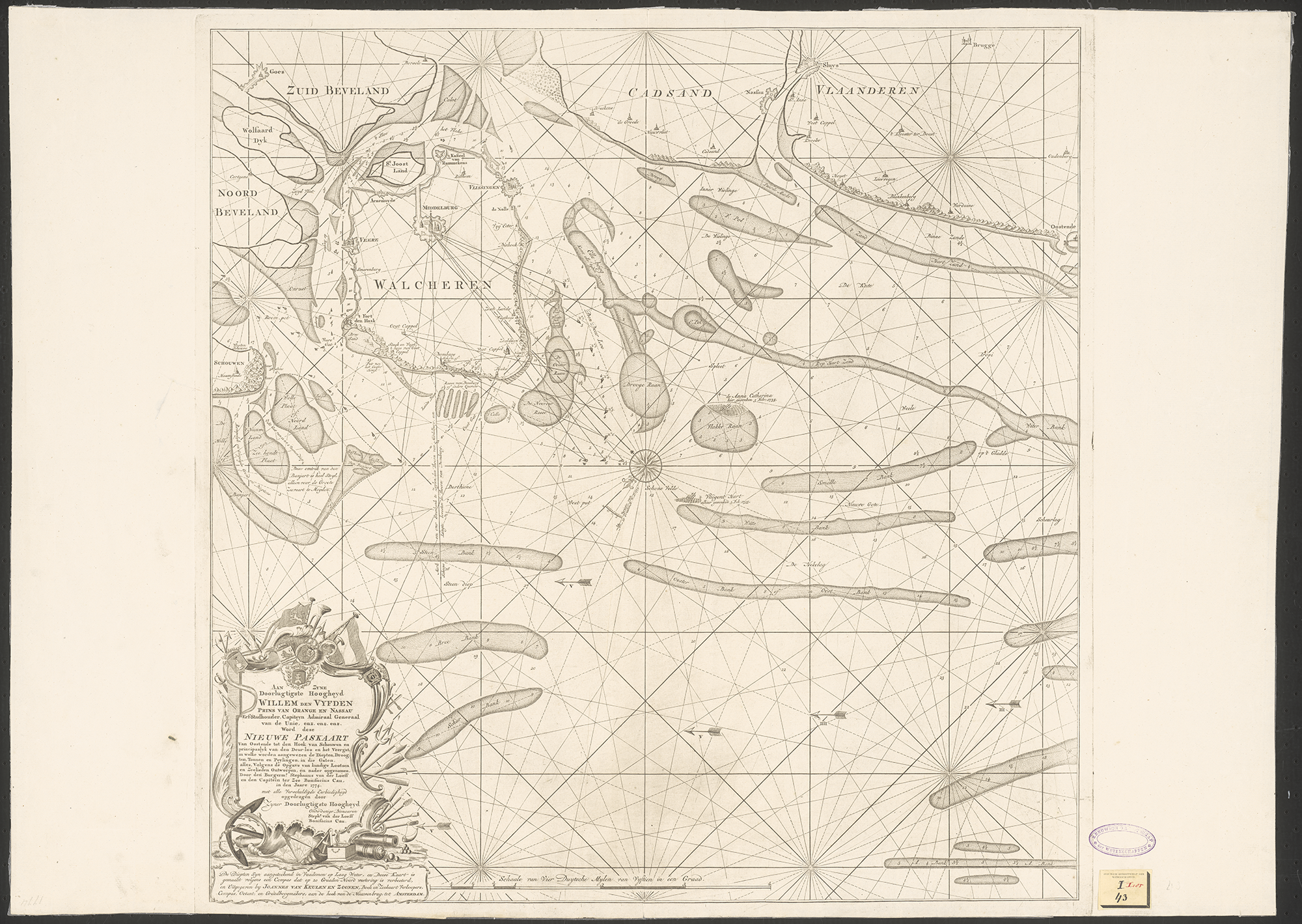 1735 chart showing the location of the wrecks of the Vliegend Hert and Anna Catharina.